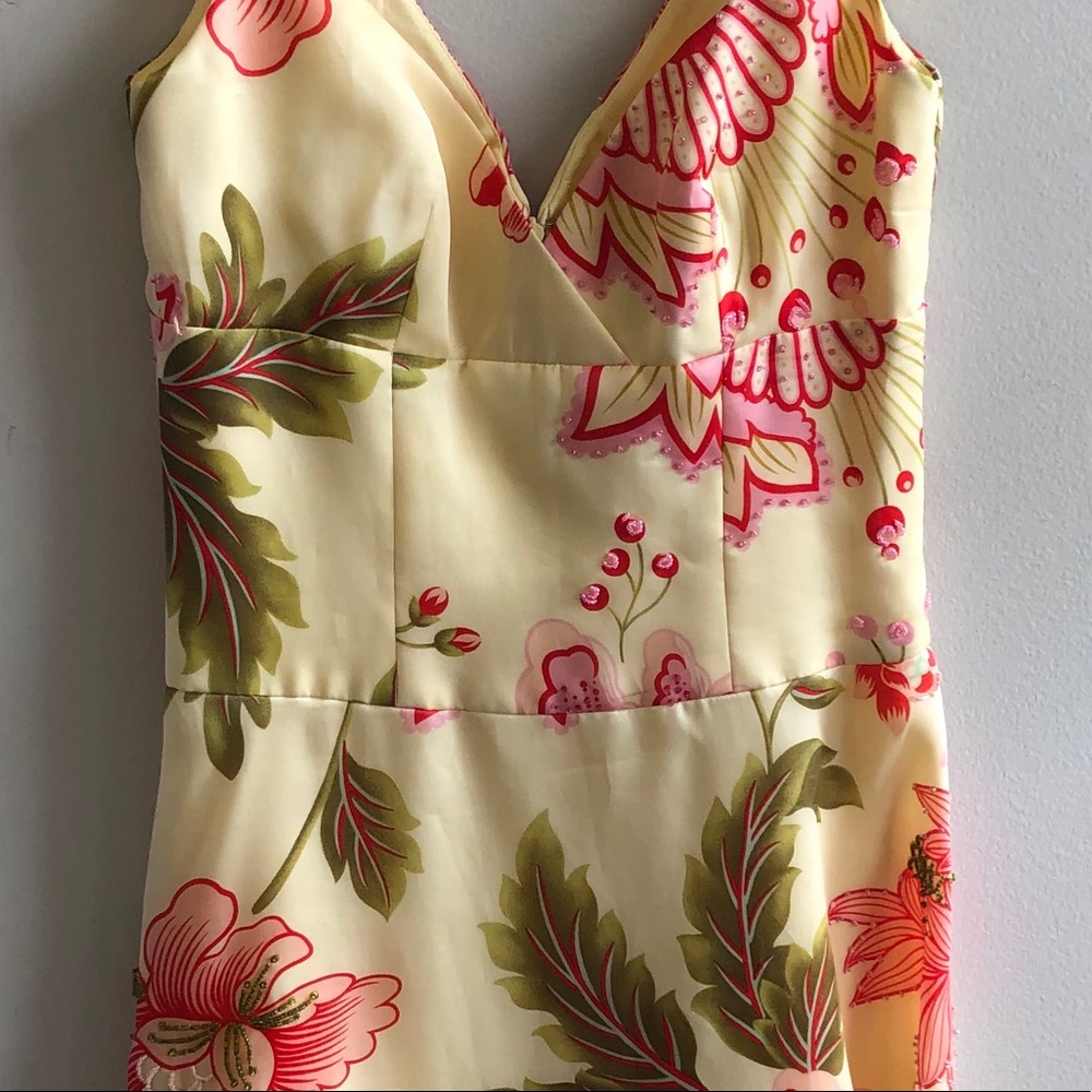 NWT Yellow Floral Beaded Midi Dress - Picture 6 of 13